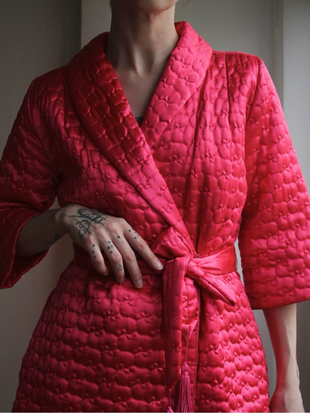 1960's Keyloun Vibrant Magenta Quilted Satin Robe